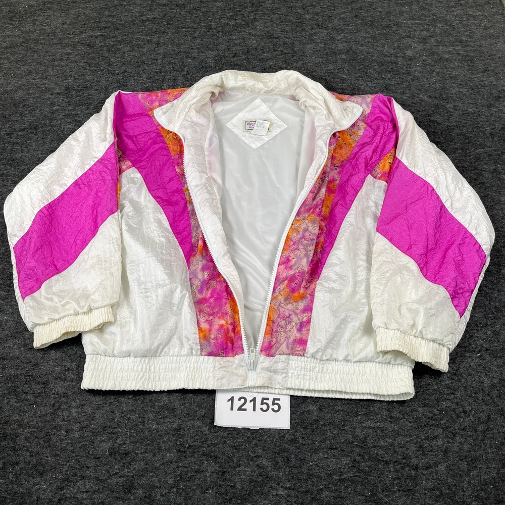 Vintage Westside Connection Windbreaker Jacket Womens Medium White Pink Full Zip